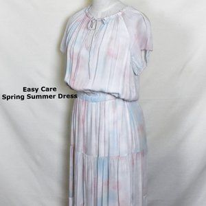 BELLA DAHL Dress M Cap Sleeve Long Elastic Waist Lined